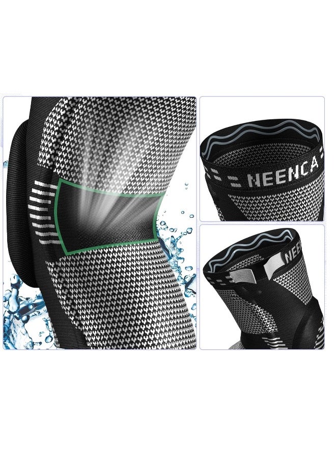 Professional knee brace for pain relief, medical knee brace with patella pad and lateral stabilizer, compression knee brace for meniscus tear, ACL injury, joint pain, runners and exercise (pair)