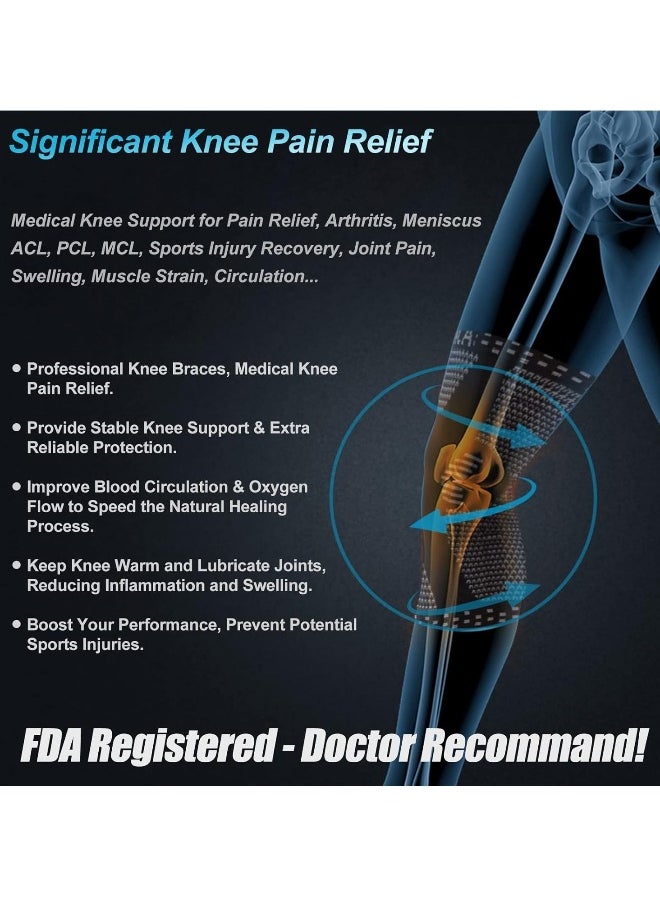 Professional knee brace for pain relief, medical knee brace with patella pad and lateral stabilizer, compression knee brace for meniscus tear, ACL injury, joint pain, runners and exercise (pair)