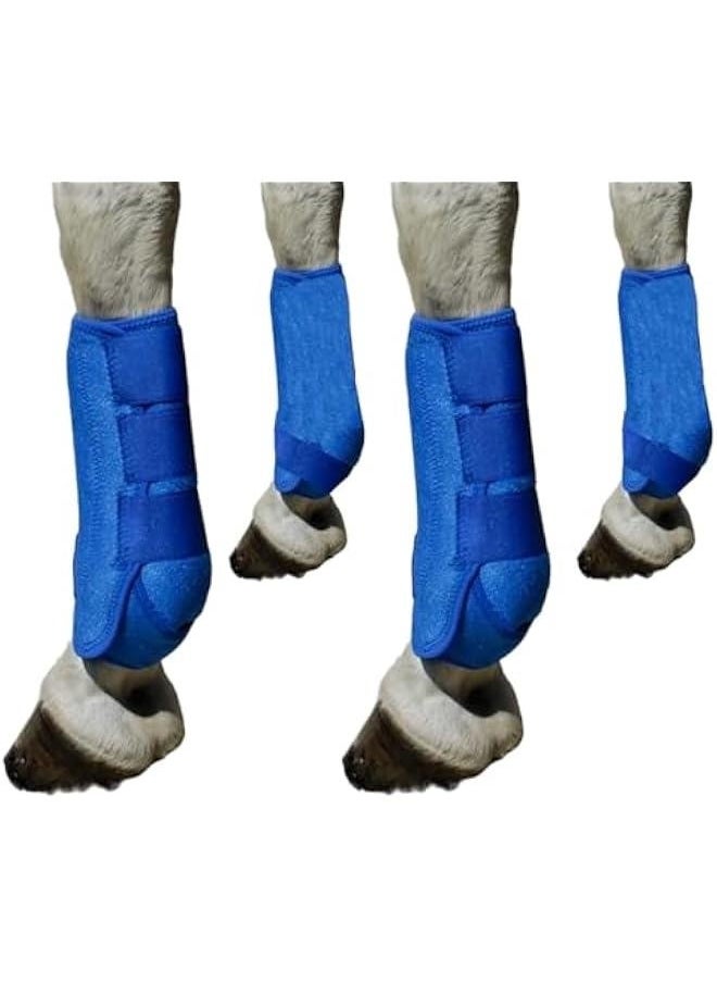 4Pcs Horse Boots Leg Protectors Adjustable Comfortable Neoprene Reusable Breathable Horse Protectors Equipment Set, Blue, L