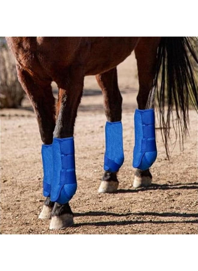 4Pcs Horse Boots Leg Protectors Adjustable Comfortable Neoprene Reusable Breathable Horse Protectors Equipment Set, Blue, L