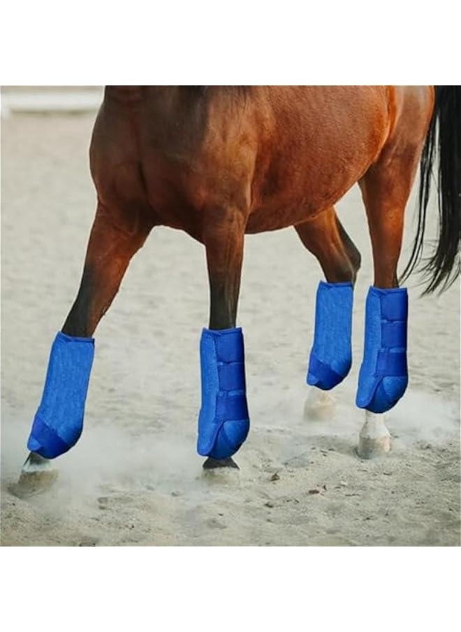 4Pcs Horse Boots Leg Protectors Adjustable Comfortable Neoprene Reusable Breathable Horse Protectors Equipment Set, Blue, L