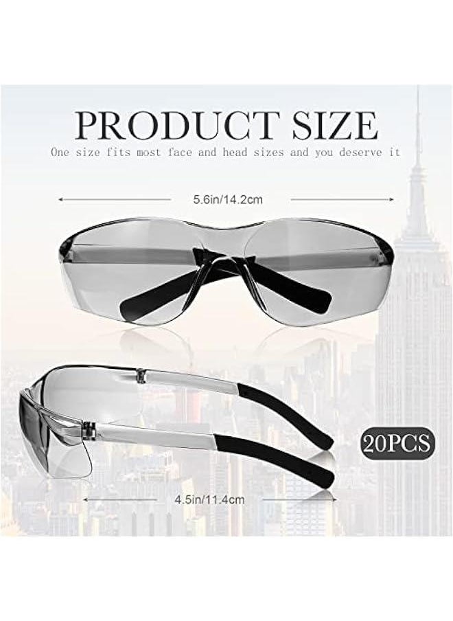 20 Pcs Safety Glasses UV Scratch Resistant Eyewear Polycarbonate Goggles Clear Protective Eyewear for Lab Science (Gray)