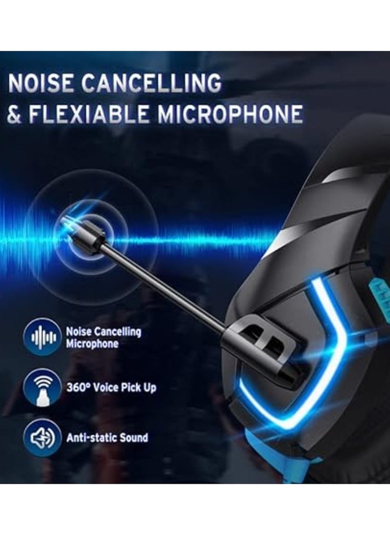 Euarne Gaming Headset for Ps4Xbox One PS5 3 5mm Noise Canceling Headphones with 3D Surround Sound Stereo USB LED Headphones with Omnidirectional Microphone for PC Mac Laptop Playstation 5