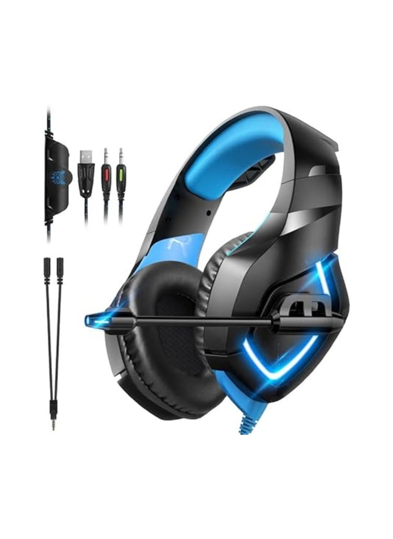 Euarne Gaming Headset for Ps4Xbox One PS5 3 5mm Noise Canceling Headphones with 3D Surround Sound Stereo USB LED Headphones with Omnidirectional Microphone for PC Mac Laptop Playstation 5