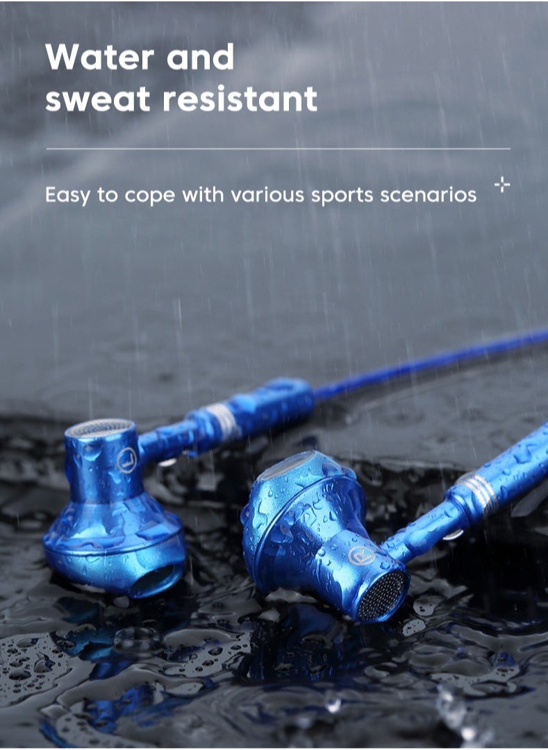 Wired Earphones, 3.5mm Metal Headphones With Mic, Comfortable Ergonomic Heavy Bass In Ear Earbuds, Noise Cancelling Sports Headsets For Music Workouts Running Cycling, (1pc, Blue)