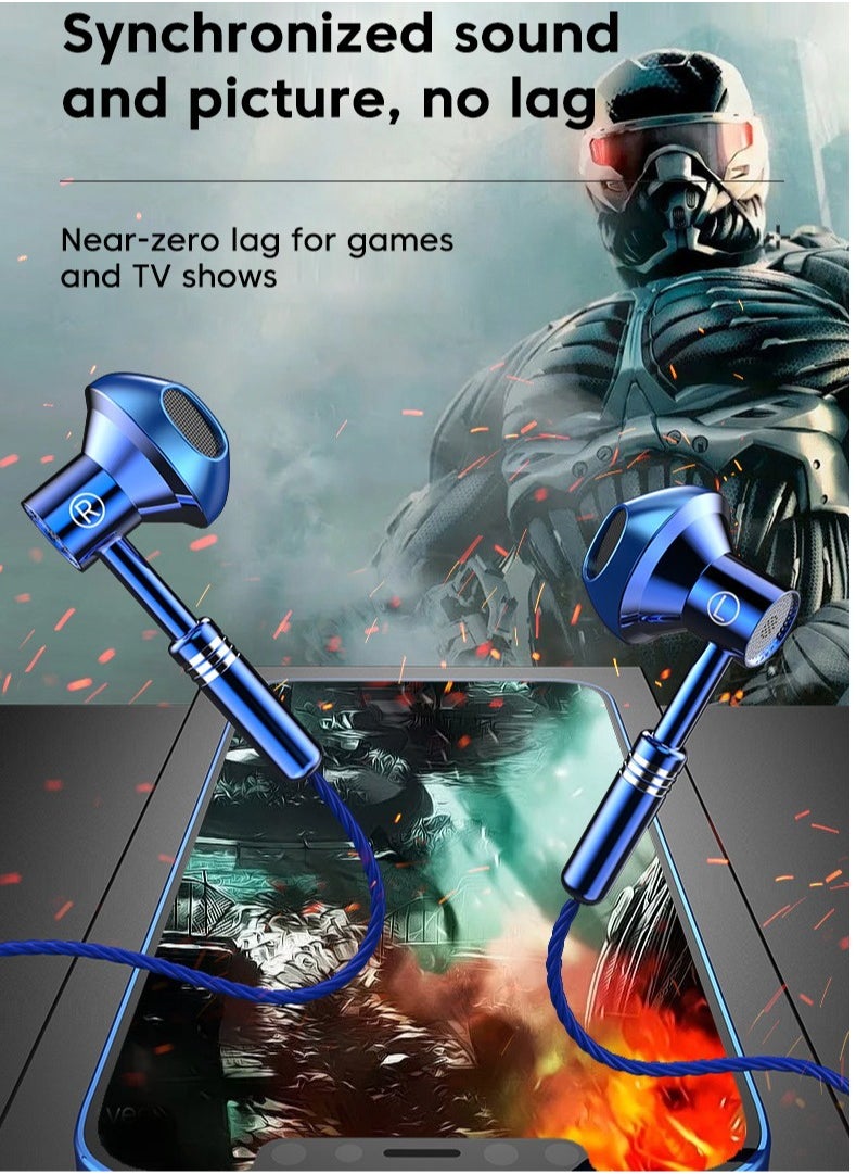 Wired Earphones, 3.5mm Metal Headphones With Mic, Comfortable Ergonomic Heavy Bass In Ear Earbuds, Noise Cancelling Sports Headsets For Music Workouts Running Cycling, (1pc, Blue)