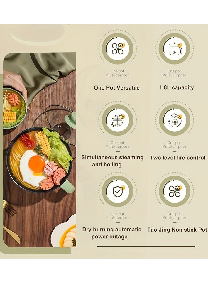 1.8L Electric Cooker, Non-Stick Mini Hot Pot Electric, Portable Travel Cooker, Rapid Noodles Cooker, for Personal Ramen Boiling Steak Egg Oatmeal Soup Shabu Shabu Pot Simmer Pot