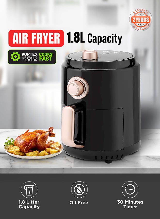 Renewed - Air Fryer With Vortx Air Frying Technology| Oil Free Cooking, Adjustable Timer And Temperature 1-30 Minutes Timer| Ideal For Making Fries Steak  Chicken Cake Meat Bread 1.8 L 1100 W GAF37516 Black