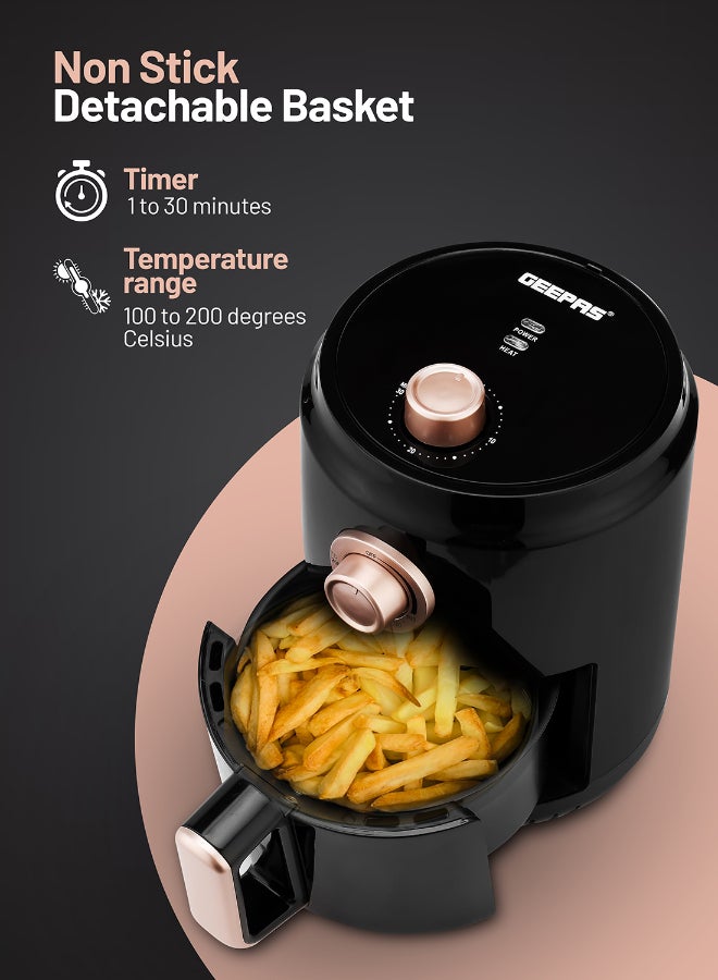 Renewed - Air Fryer With Vortx Air Frying Technology| Oil Free Cooking, Adjustable Timer And Temperature 1-30 Minutes Timer| Ideal For Making Fries Steak  Chicken Cake Meat Bread 1.8 L 1100 W GAF37516 Black
