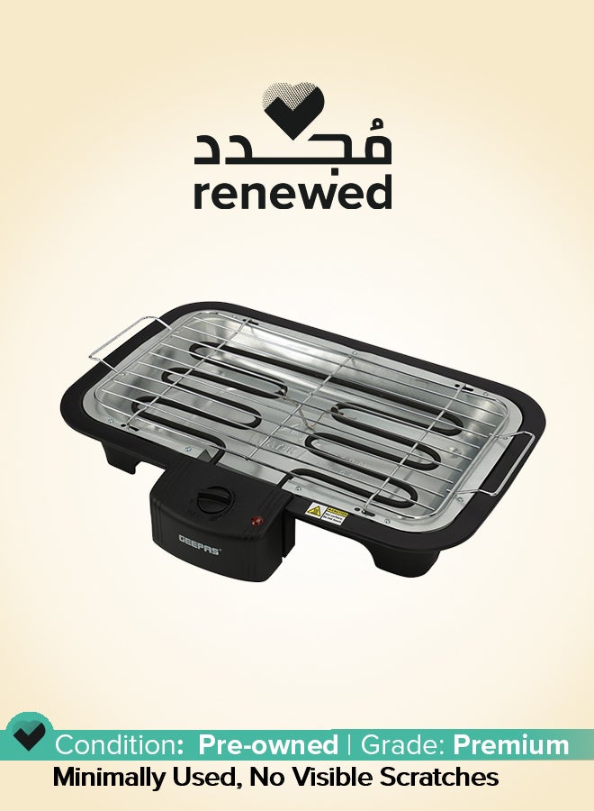 Renewed - Electric Barbecue Grill - Auto-Thermostat Control with Overheat Protection | Detachable Heating Element | Perfect for both Indoor & Outdoor cooking, Smoke Free, Easy To Clean , Versatile USE 2000 W GBG9898 Black
