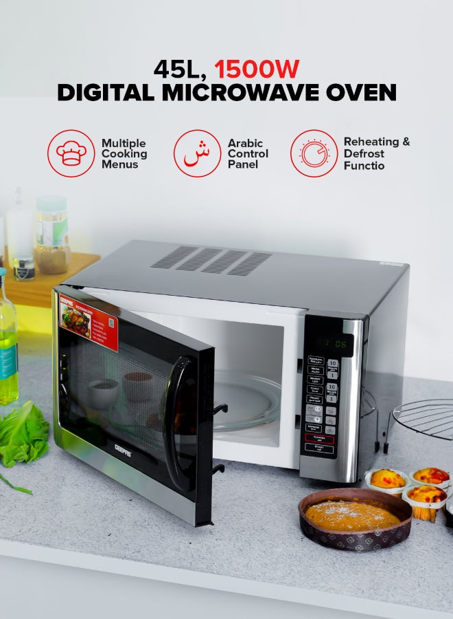 Renewed - Digital Microwave Oven, 8 Power Levels with Digital Display, One-Touch Cooking with Digital Control| Pull Handle Door, Easy to Operate, 2 Years Warranty 45 L 1500 W GMO1898 Black