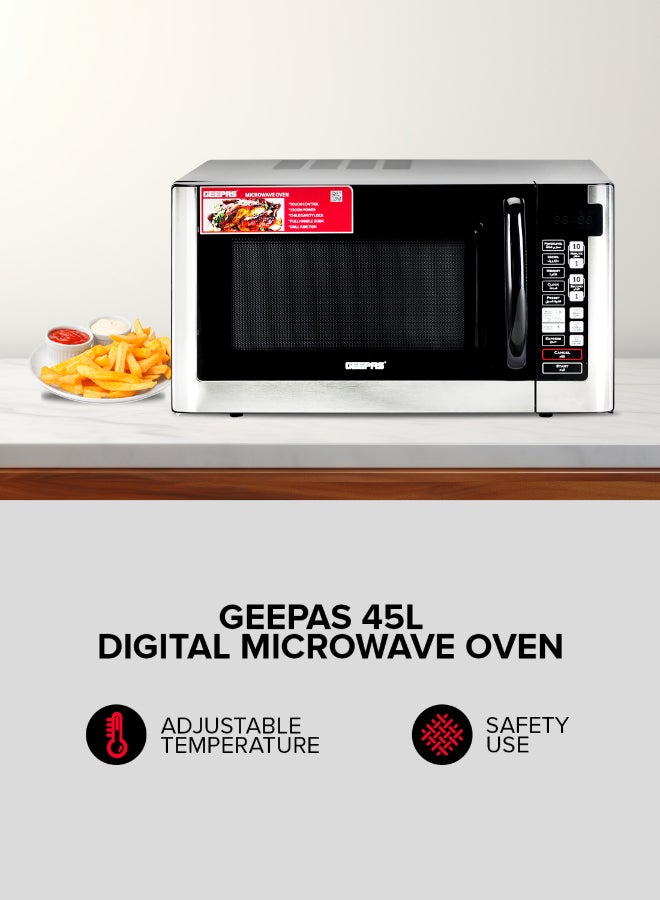 Renewed - Digital Microwave Oven, 8 Power Levels with Digital Display, One-Touch Cooking with Digital Control| Pull Handle Door, Easy to Operate, 2 Years Warranty 45 L 1500 W GMO1898 Black