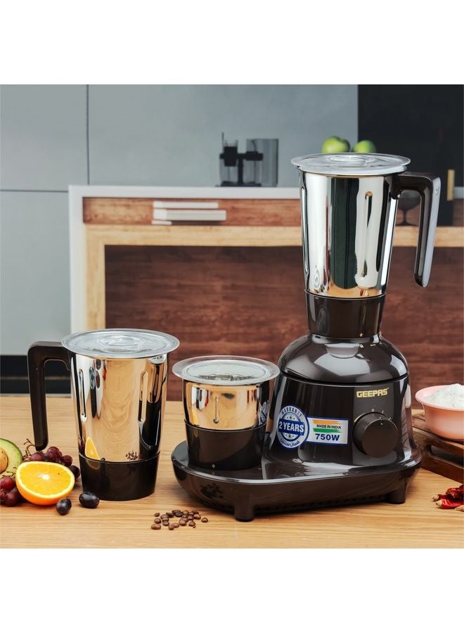 Renewed - Mixer Grinder 3 in 1 Powerful Grinder Stainless Steel Jars & Blades Safety Twist Lock 750 W GSB44086 Black