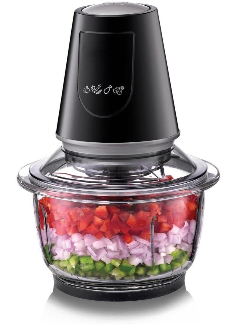 Multi-Function Electric Food Chopper & Mincer – 400W Motor, XXL 1.2L Glass Bowl, 4 Stainless Steel Blades, Pulse Speed Control, Ice Crusher – Compact, Easy to Clean, Sleek Black Kitchen Appliance