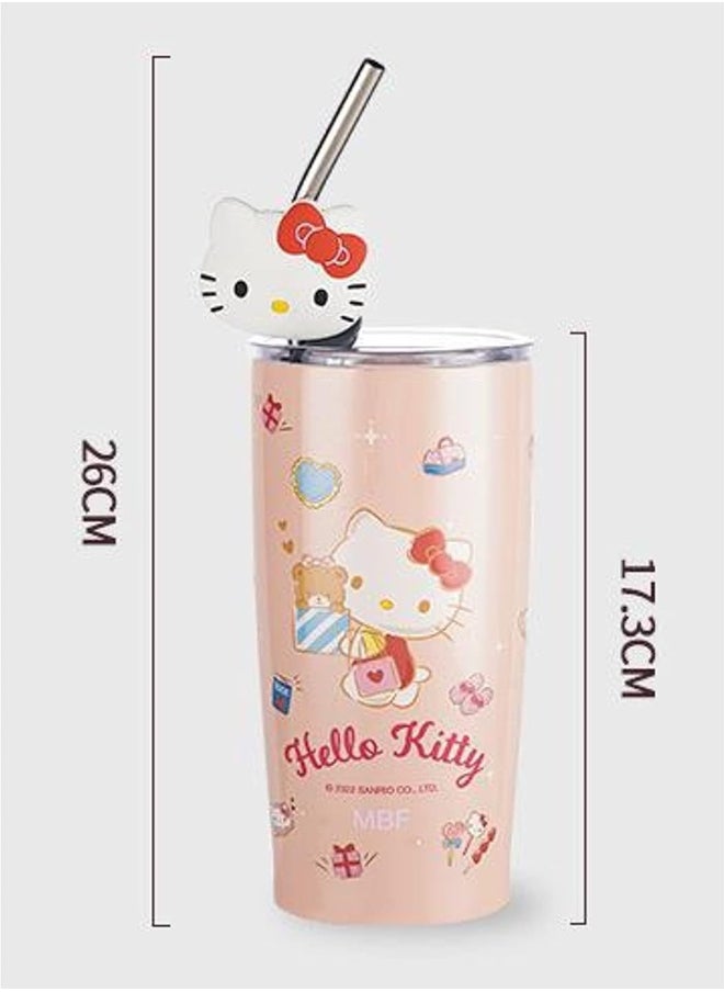 Hello Kitty Glass with Lid and Straw 600ml