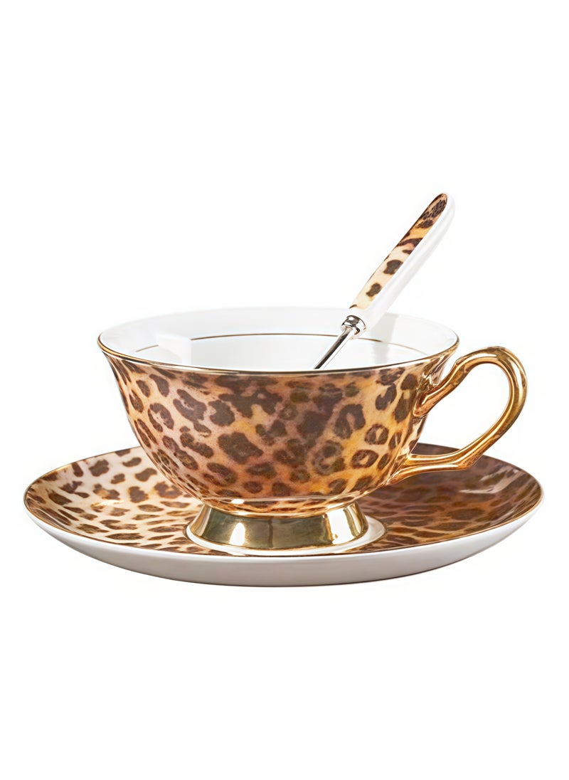 Cup and Saucer Set Art Bone china Ceramic Tea Cup Coffee Cup Set Gift Set (Leopard Print 230ml)
