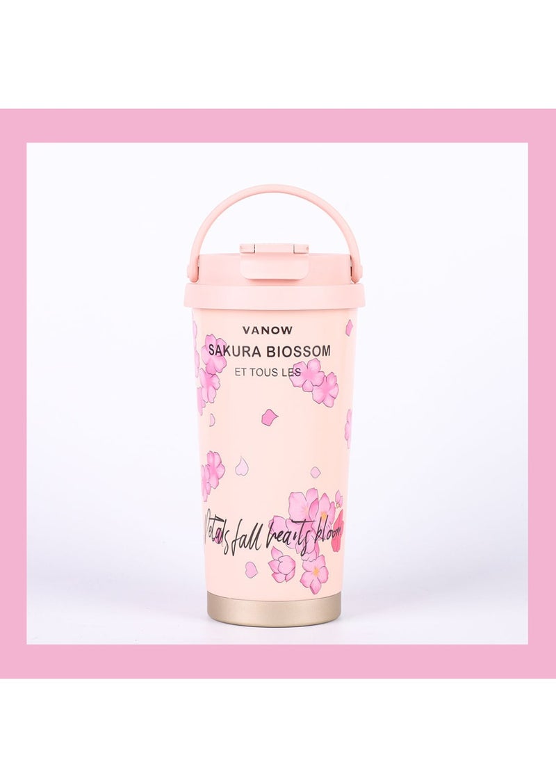 Thermos Travel Mug, 500 ML Insulated Double Wall Stainless Steel Travel Mug, Leakproof and BPA Free, Portable Coffee Mug with Hidden Straw, Perfect for Hot & Cold Drinks 17 oz