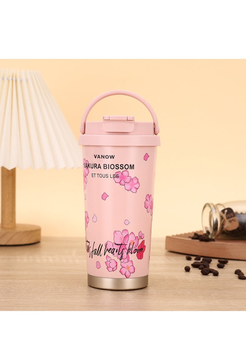Thermos Travel Mug, 500 ML Insulated Double Wall Stainless Steel Travel Mug, Leakproof and BPA Free, Portable Coffee Mug with Hidden Straw, Perfect for Hot & Cold Drinks 17 oz