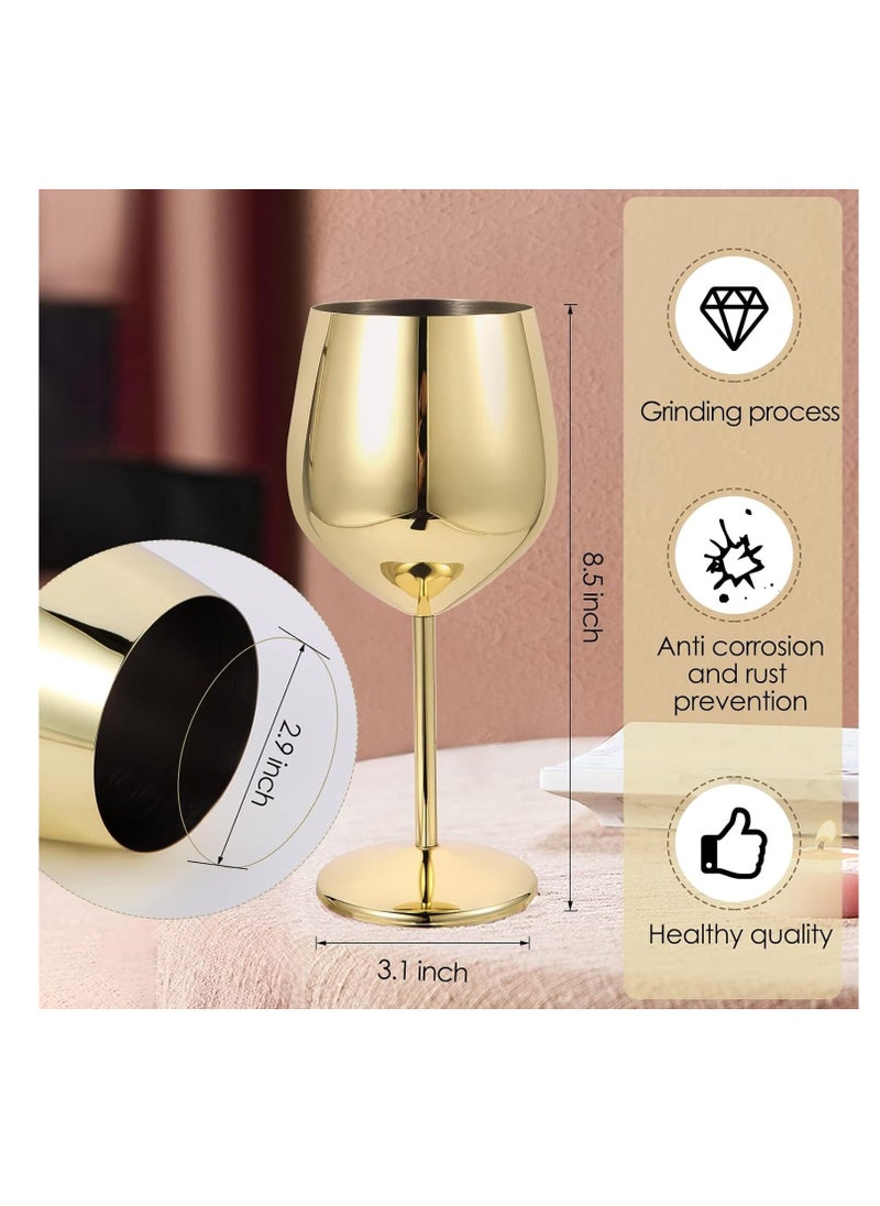 Stainless Steel Unbreakable Stemmed Glasses, Steel Goblets gold 17 oz Goblets Red, Shatterproof BPA Free Great for Outdoor Events, Picnic (2PCS,Gold)