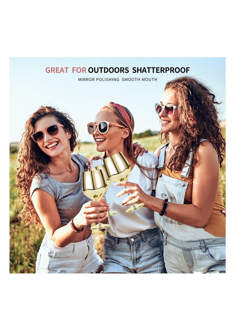 Stainless Steel Unbreakable Stemmed Glasses, Steel Goblets gold 17 oz Goblets Red, Shatterproof BPA Free Great for Outdoor Events, Picnic (2PCS,Gold)