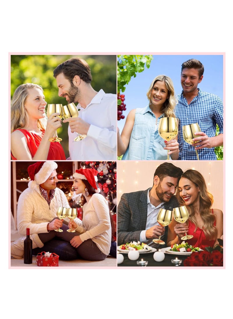 Stainless Steel Unbreakable Stemmed Glasses, Steel Goblets gold 17 oz Goblets Red, Shatterproof BPA Free Great for Outdoor Events, Picnic (2PCS,Gold)