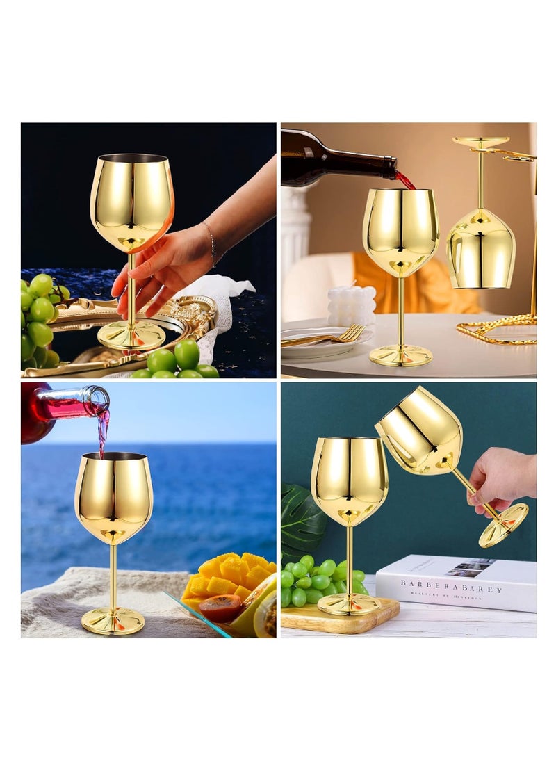 Stainless Steel Unbreakable Stemmed Glasses, Steel Goblets gold 17 oz Goblets Red, Shatterproof BPA Free Great for Outdoor Events, Picnic (2PCS,Gold)