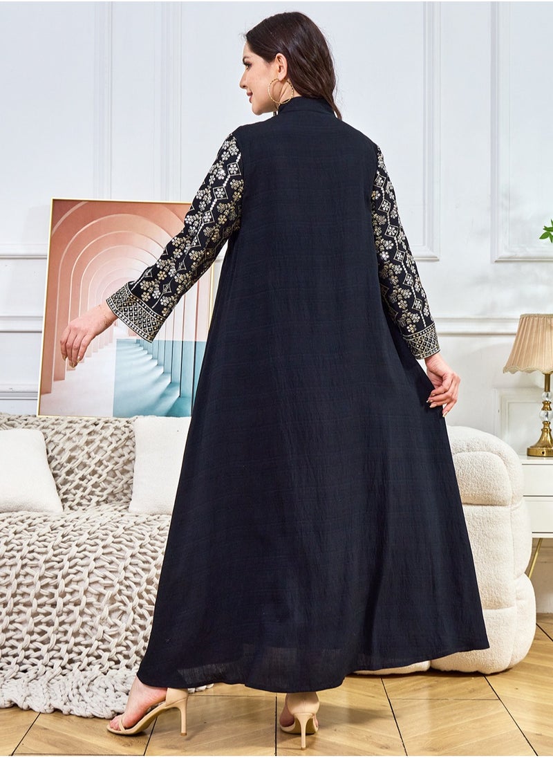 Womens Loose Fit Muslim AbayaEmbroider Sparkling Sequin Decoration Evening Dress Arabian Maxi Robe Black