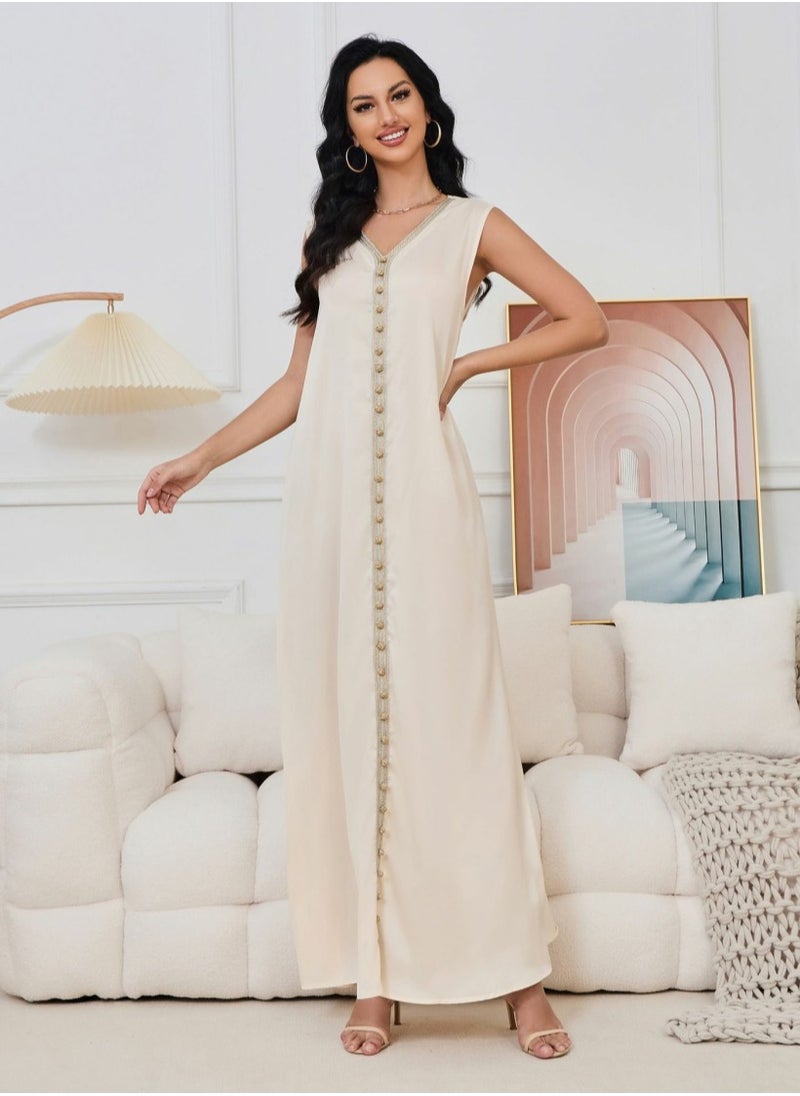 Womens Mesh Fabric Loose Fit Muslim Abaya 2 Piece Set Embroidered Nail Beaded Evening Dress Arabian Maxi Robe Light Blue