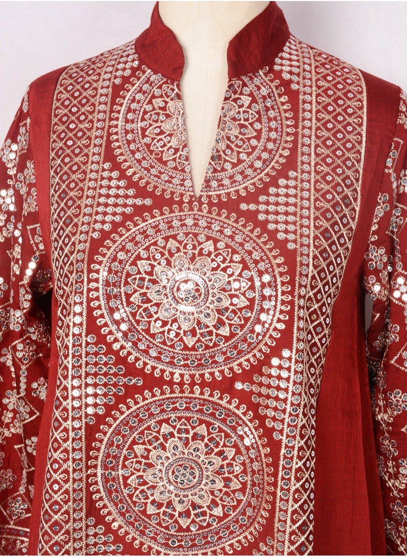 Womens Loose Fit Muslim AbayaEmbroider Sparkling Sequin Decoration Evening Dress Arabian Maxi Robe Red