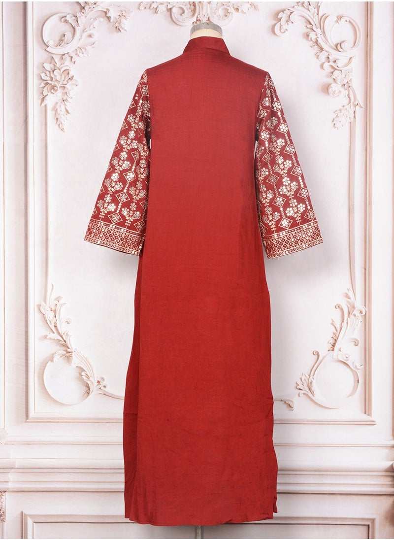 Womens Loose Fit Muslim AbayaEmbroider Sparkling Sequin Decoration Evening Dress Arabian Maxi Robe Red