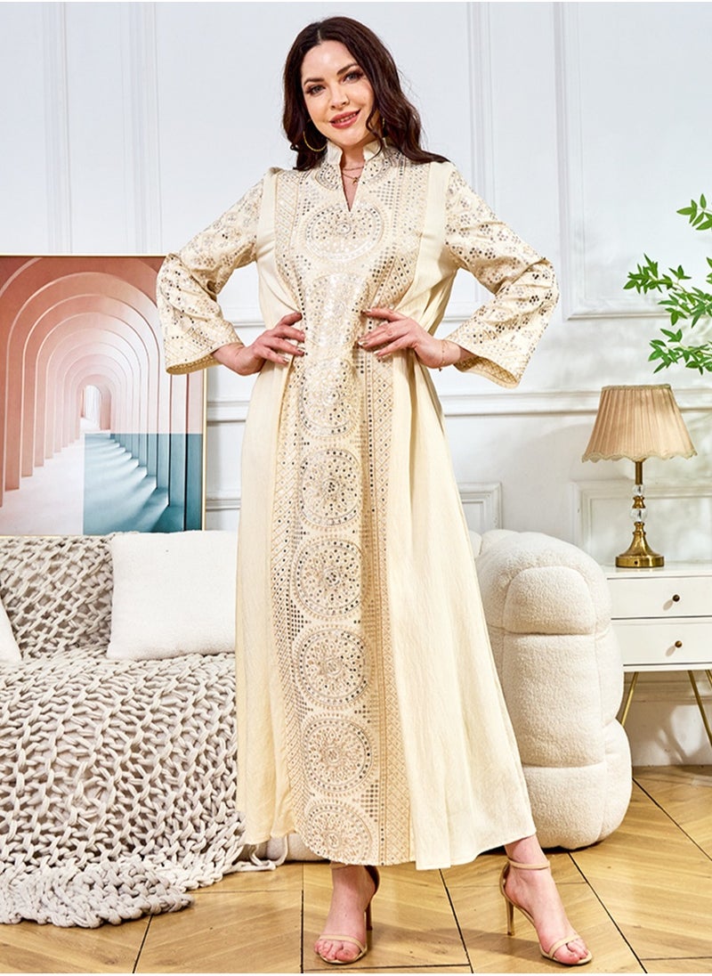 السيدات العباية التطريز الترتر ثوب المساء حلية كبيرة الحجم العربي المشمش رداء