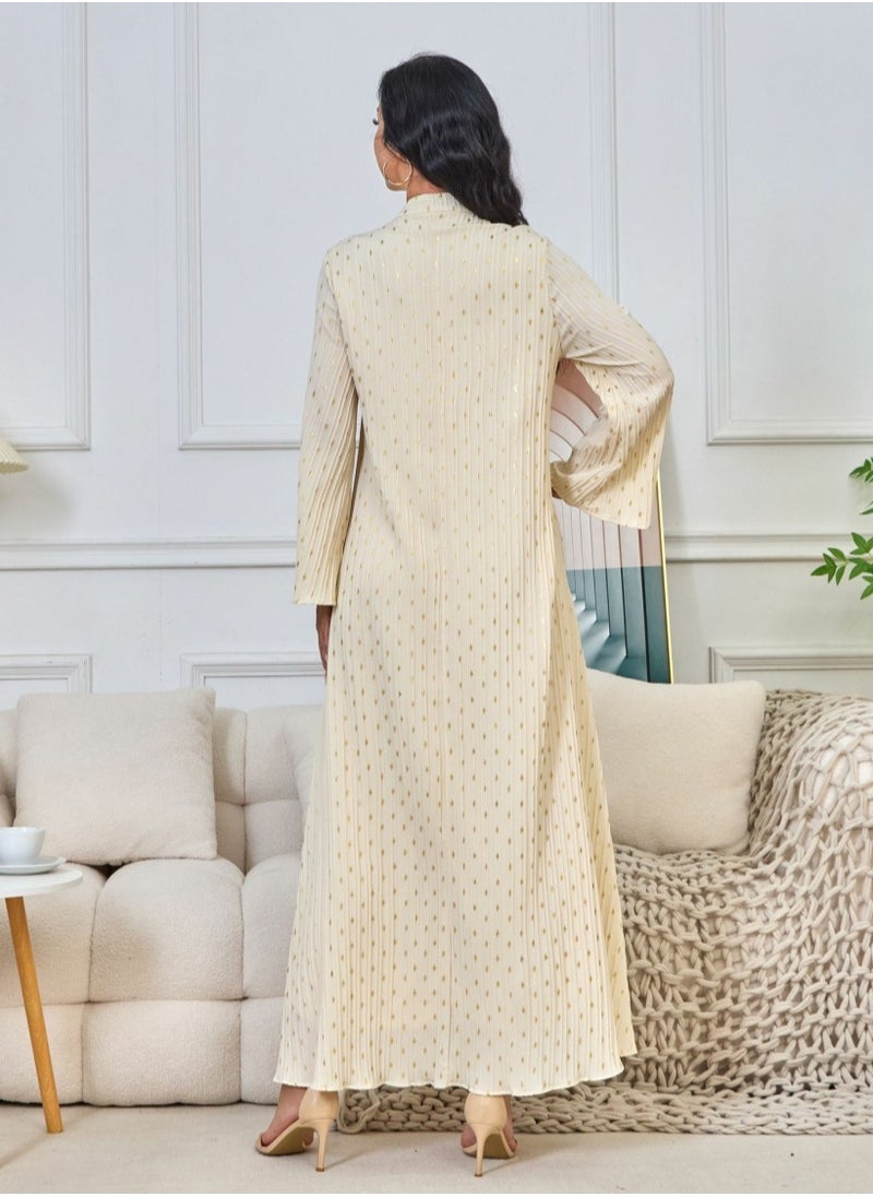 Ladies Exquisite Sequin Decoration Robe Elegant Long Dress Fashion Middle East Muslim Abaya Beige