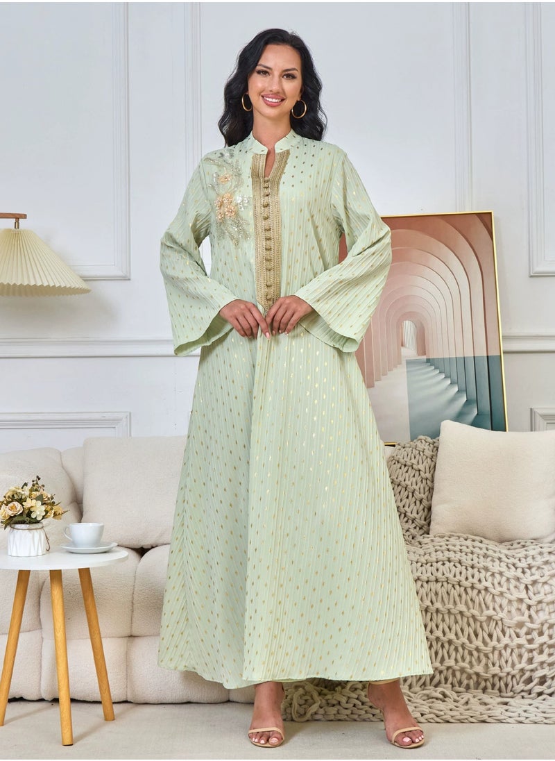 Ladies Exquisite Sequin Decoration Robe Elegant Long Dress Fashion Middle East Muslim Abaya Green