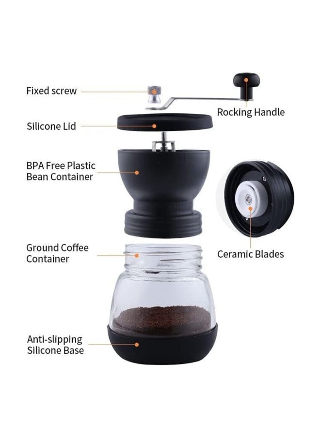 Manual Coffee Bean Grinder, Portable Hand Coffee Mill, 2 Glass Jars 11oz Each, Adjustable Ceramic Burr Mill Hand Crank Household Crusher Coffee Bean Tools, for Espresso, and Spices