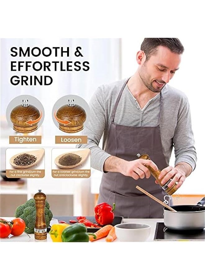 8 Inches Wood Salt and Pepper Mill Set of 2, Pepper Grinders with Transparent Window - Salt Shakers with Adjustable Ceramic Rotor, Ideal Tool for Kitchen