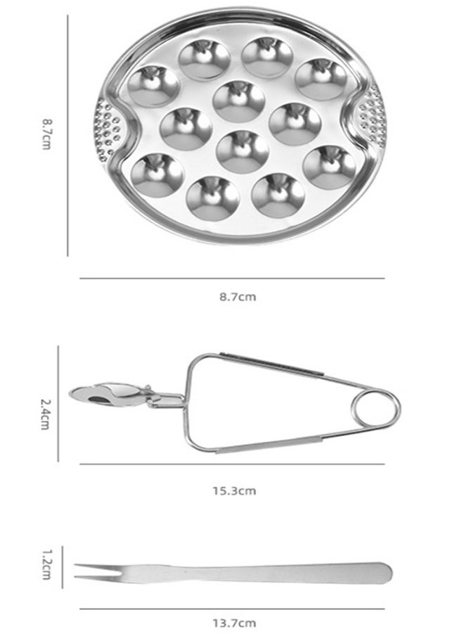 French Escargot Dish 1 Set Baked Snails Barbecue Snail Plate with Clips and Forks Escargot Baking Escargot Clips Escargot Fork Stainless Steel Baking Pans 12 Holes Snail Plate Tool Kit