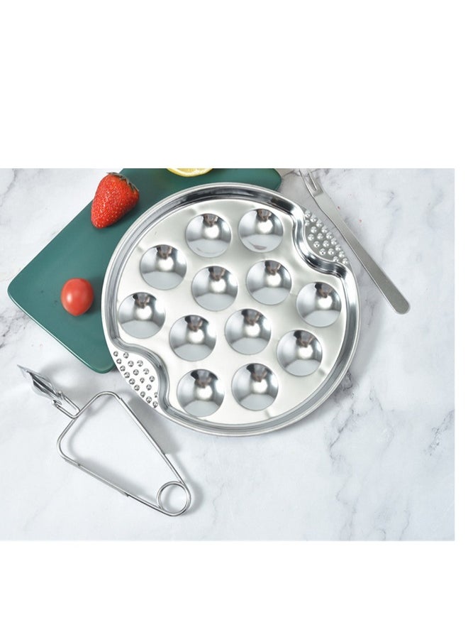 French Escargot Dish 1 Set Baked Snails Barbecue Snail Plate with Clips and Forks Escargot Baking Escargot Clips Escargot Fork Stainless Steel Baking Pans 12 Holes Snail Plate Tool Kit