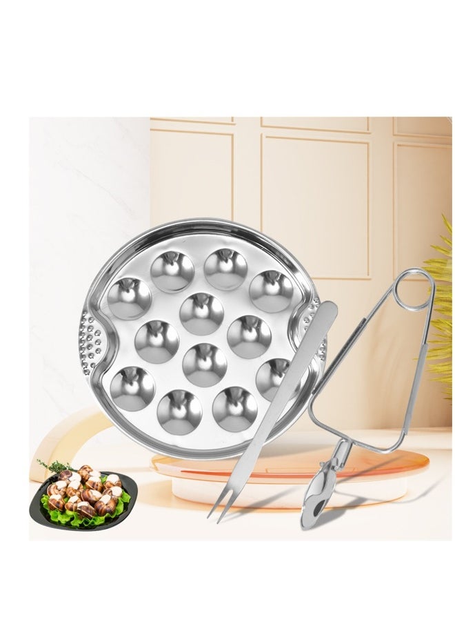 French Escargot Dish 1 Set Baked Snails Barbecue Snail Plate with Clips and Forks Escargot Baking Escargot Clips Escargot Fork Stainless Steel Baking Pans 12 Holes Snail Plate Tool Kit