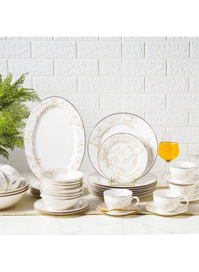 Beatrice 44 Piece New Bone China Dinner Set Elegant Dinnerware for 8 Stylish Plates Bowls Cups and Serveware Perfect for Formal Dining Home Entertaining & Gifting