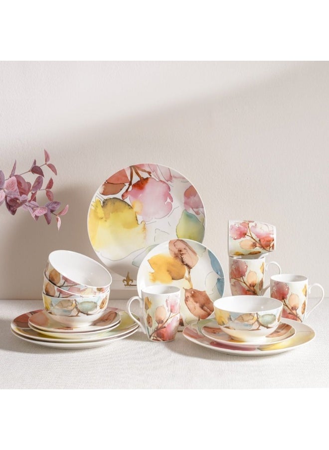 Youthful Bite 16 Piece New Bone China Dinner Set Elegant Dinnerware for 4 Includes Plates Bowls Mugs & side Plates Perfect for Formal Dining Home Entertaining & Gifting Serves 4