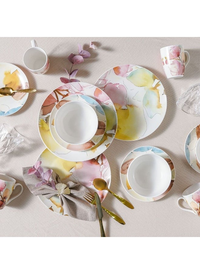 Youthful Bite 16 Piece New Bone China Dinner Set Elegant Dinnerware for 4 Includes Plates Bowls Mugs & side Plates Perfect for Formal Dining Home Entertaining & Gifting Serves 4