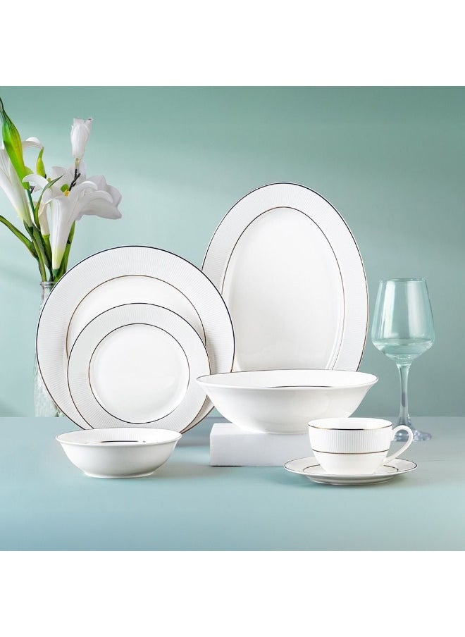 Tranquil 44 Piece New Bone China Dinner Set Elegant Dinnerware for 8 Stylish Plates Bowls Cups and Serveware Perfect for Formal Dining Home Entertaining & Gifting