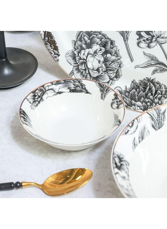 Youthful Bite Peonies 16 Piece New Bone China Dinner Set Elegant Dinnerware for 4 Stylish Plates Bowls and Mugs Perfect for Formal Dining & Home Entertaining