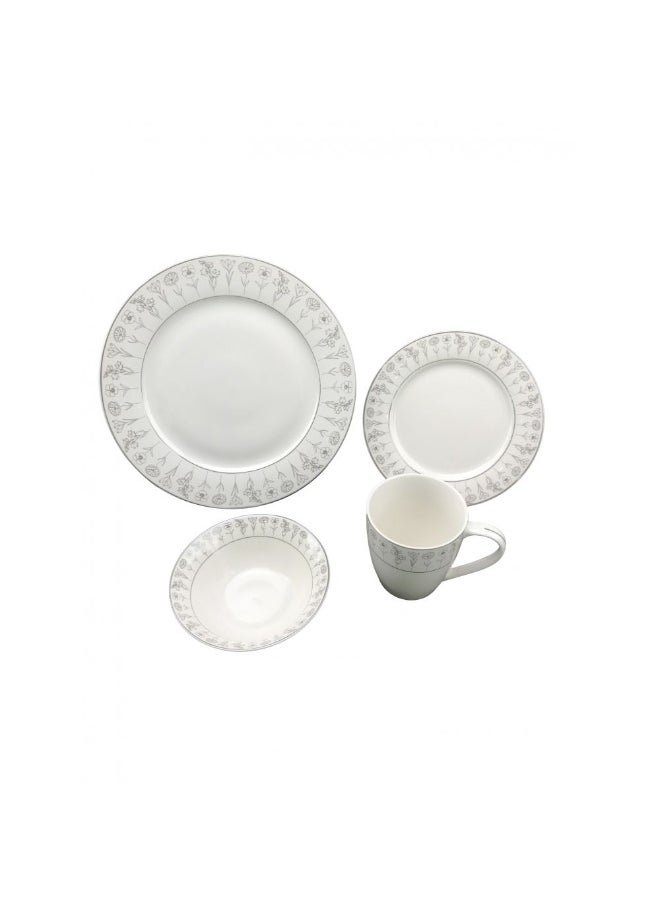 Youthful Bite Sparkle 16 Piece New Bone China Dinner Set Elegant Dinnerware for 4 Stylish Plates Bowls and Mugs Perfect for Formal Dining & Home Entertaining