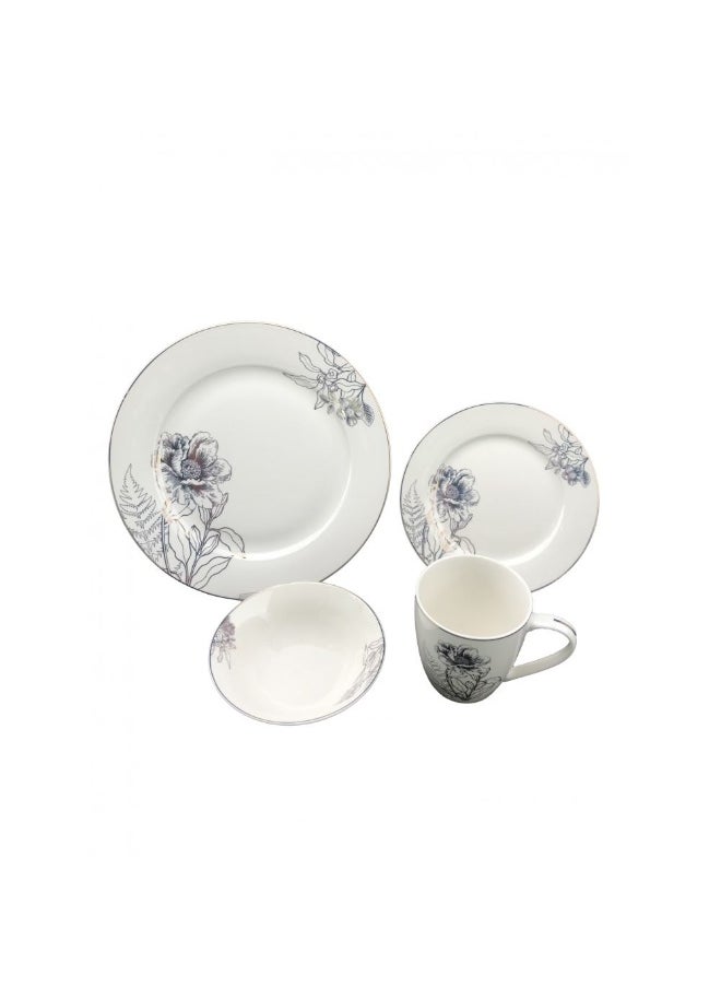 Youthful Bite Celestia 16 Piece New Bone China Dinner Set Elegant Dinnerware for 4 Stylish Plates Bowls and Mugs Perfect for Formal Dining & Home Entertaining
