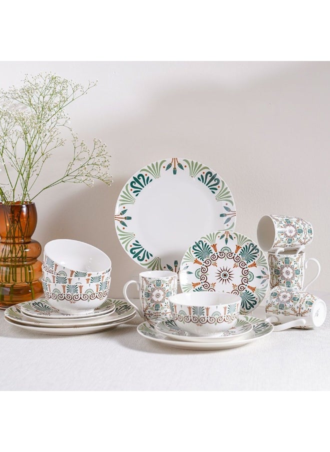 Youthful Bite 16 Piece New Bone China Dinner Set Elegant Dinnerware for 4 Includes Plates Bowls Mugs & side Plates Perfect for Formal Dining Home Entertaining & Gifting Serves 4