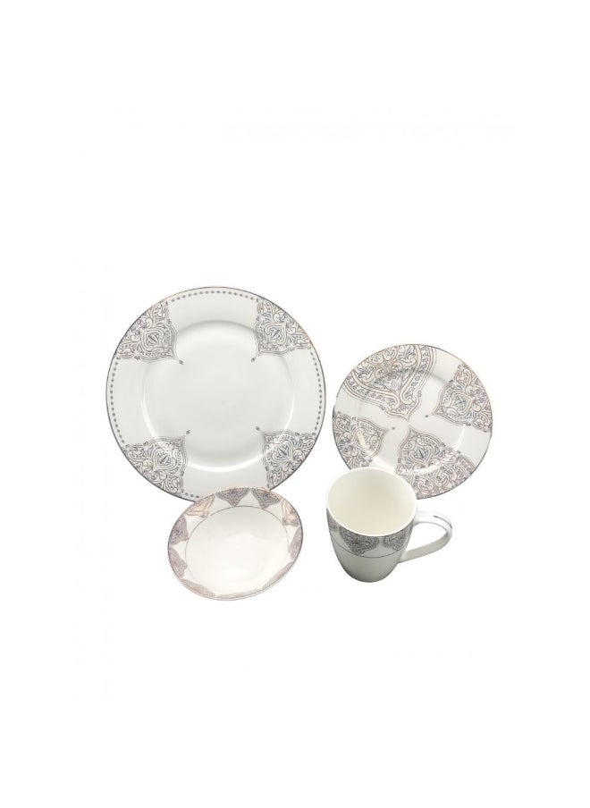 Youthful Bite Oasis 16 Piece New Bone China Dinner Set Elegant Dinnerware for 4 Stylish Plates Bowls and Mugs Perfect for Formal Dining & Home Entertaining