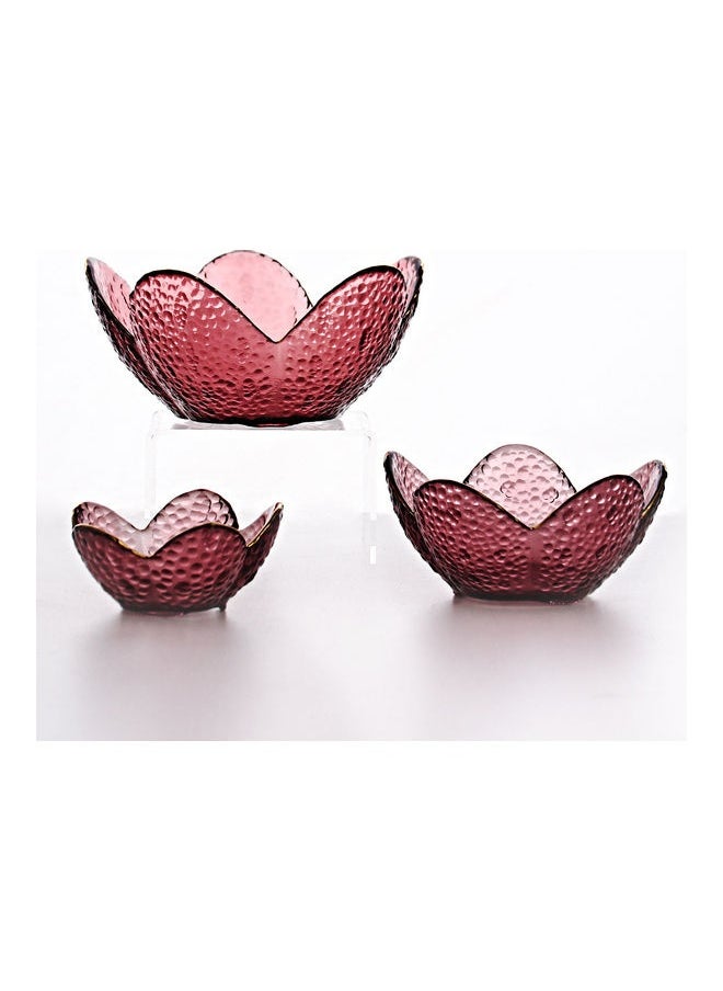 3-Piece Lotus Glass Plates Red 16.5x7.5x9cm