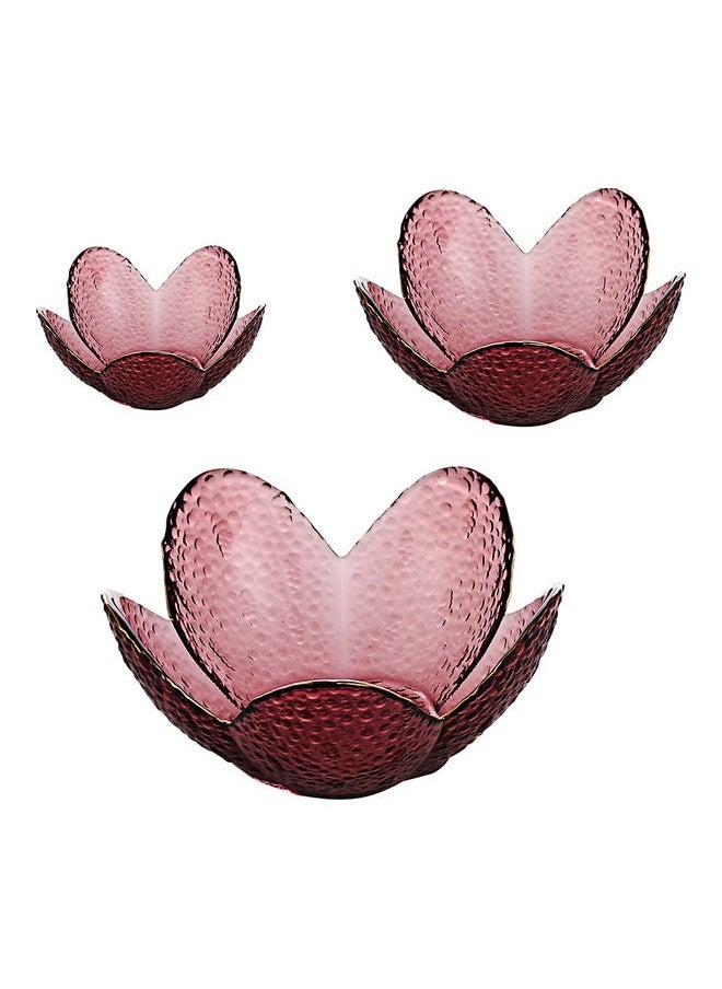 3-Piece Lotus Glass Plates Red 16.5x7.5x9cm