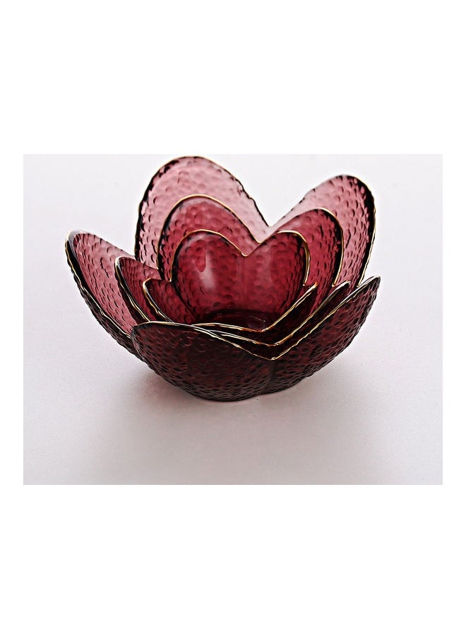 3-Piece Lotus Glass Plates Red 16.5x7.5x9cm